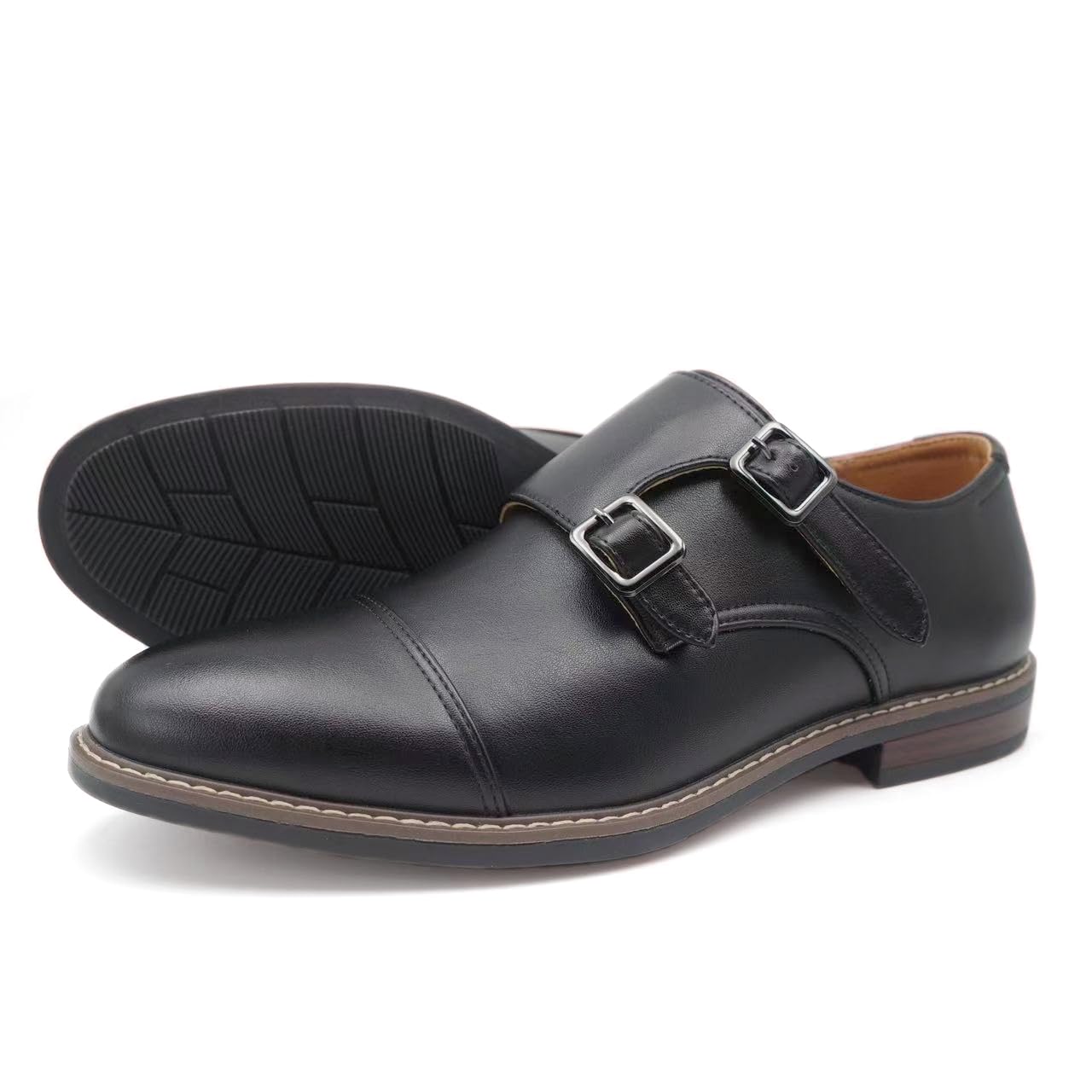 Finishing & Sewing Zapatos de vestir Oxford para hombre, puntera con doble correa de monje
