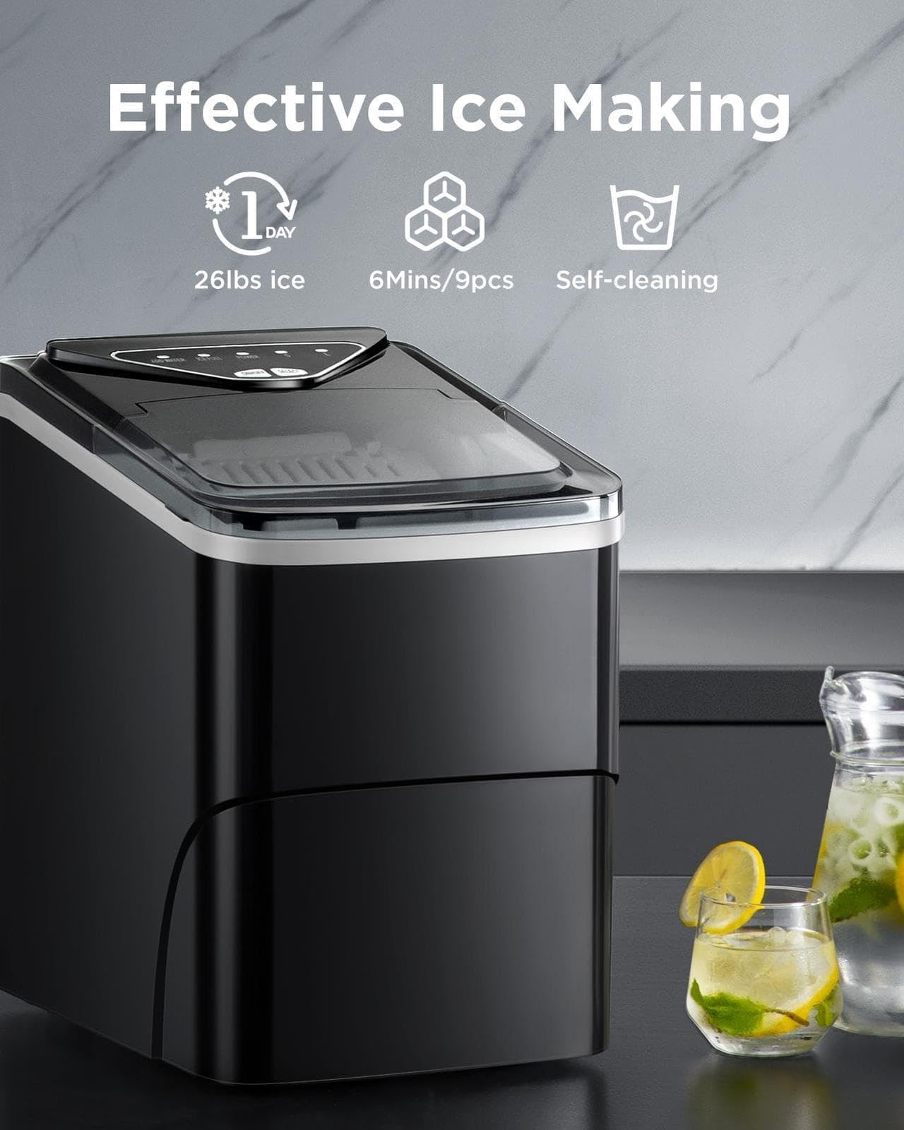 Silonn Portable Ice Maker Countertop, Self-Cleaning Ice Machine with Carry Handle, Includes Basket & Scoop, Produces 9 Ice Cubes in 6 Minutes, 12KG Daily Capacity, Ideal for Home Camping and RVs on Fridge.com