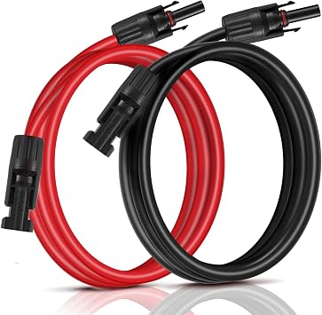 20 Feet 10AWG Solar Extension Cables Fitted with Connectors Red & Black