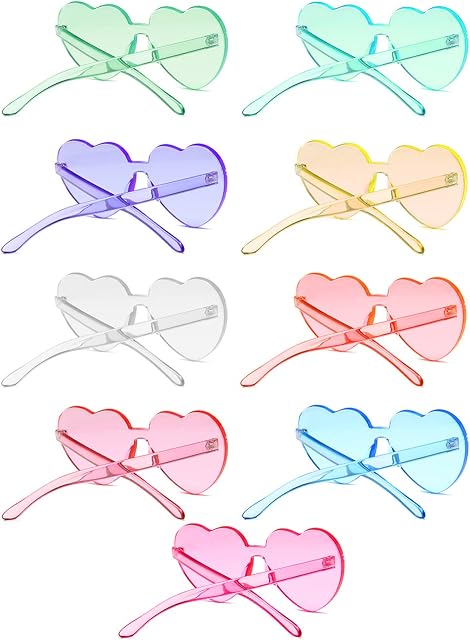 Heart Glasses 9 Pieces Rimless Heart Shaped Sunglasses Candy Color Heart Shaped Glasses Party Sunglasses Heart Sunglasses