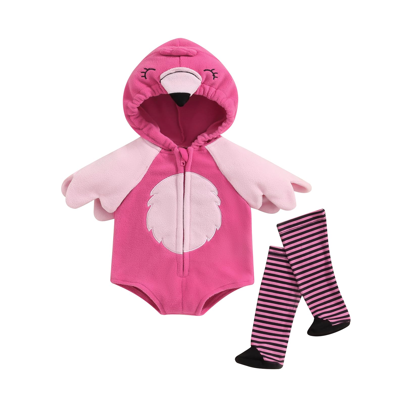 Ayalinggo Baby Flamingo Costumes Halloween Animal Outfit Infant Boy Girl Fluffy Bodysuit Hooded Romper Bodysuit with Sock