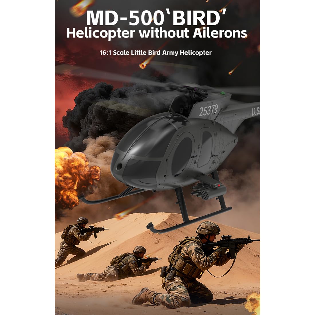 YU XIANG F119S MD500 Little Bird RC helikopter, skala 1:16, klasa 250, 2,4 g, 9 kanałów, samolot wojskowy RC z głowicą wirnika bez rozporka, przełączane tryby 6G/3D i otwierany kokpit, prezent dla