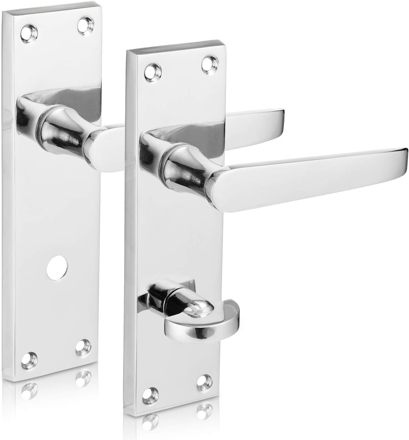XFORT® Flat Bathroom Polished Chrome Door Handles, Elegant Door Handle Set for Wooden Doors Classic Victorian Straight Design