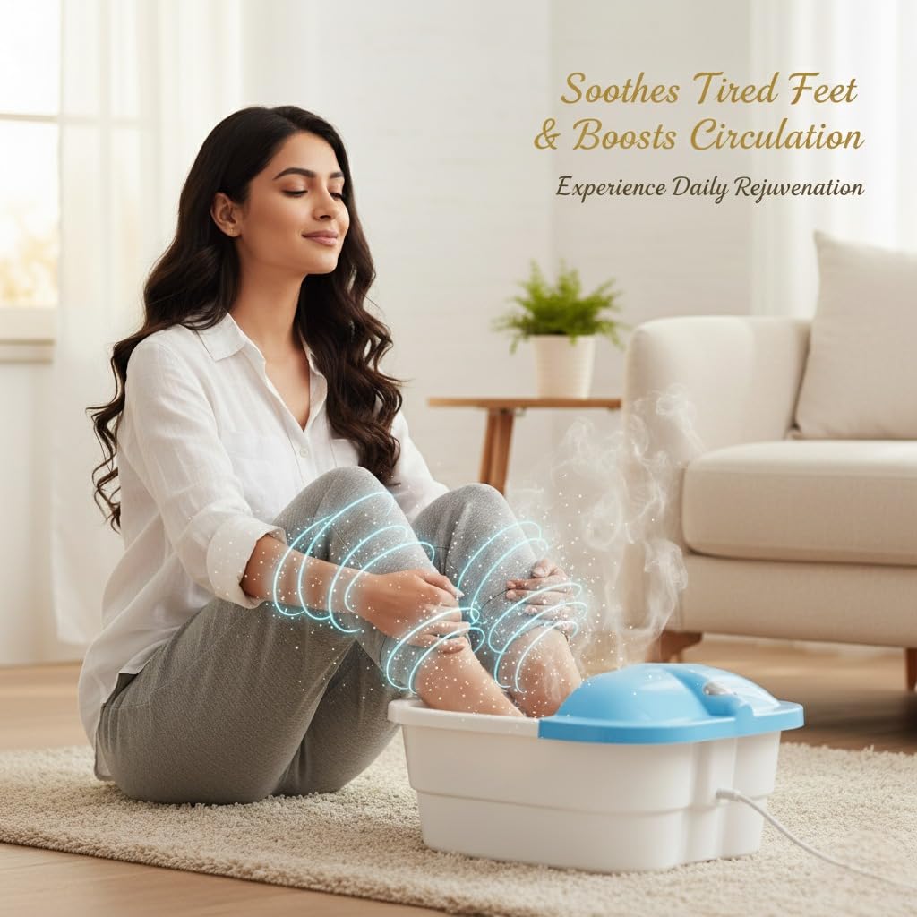 JSB HF36 Foot Spa Massager Machine Pedicure Tub for Home with Water Heating Temperature Control Shower Bath for Feet Care, Pain Relief and Relaxation (Corded Electric) (White-Blue) 1
