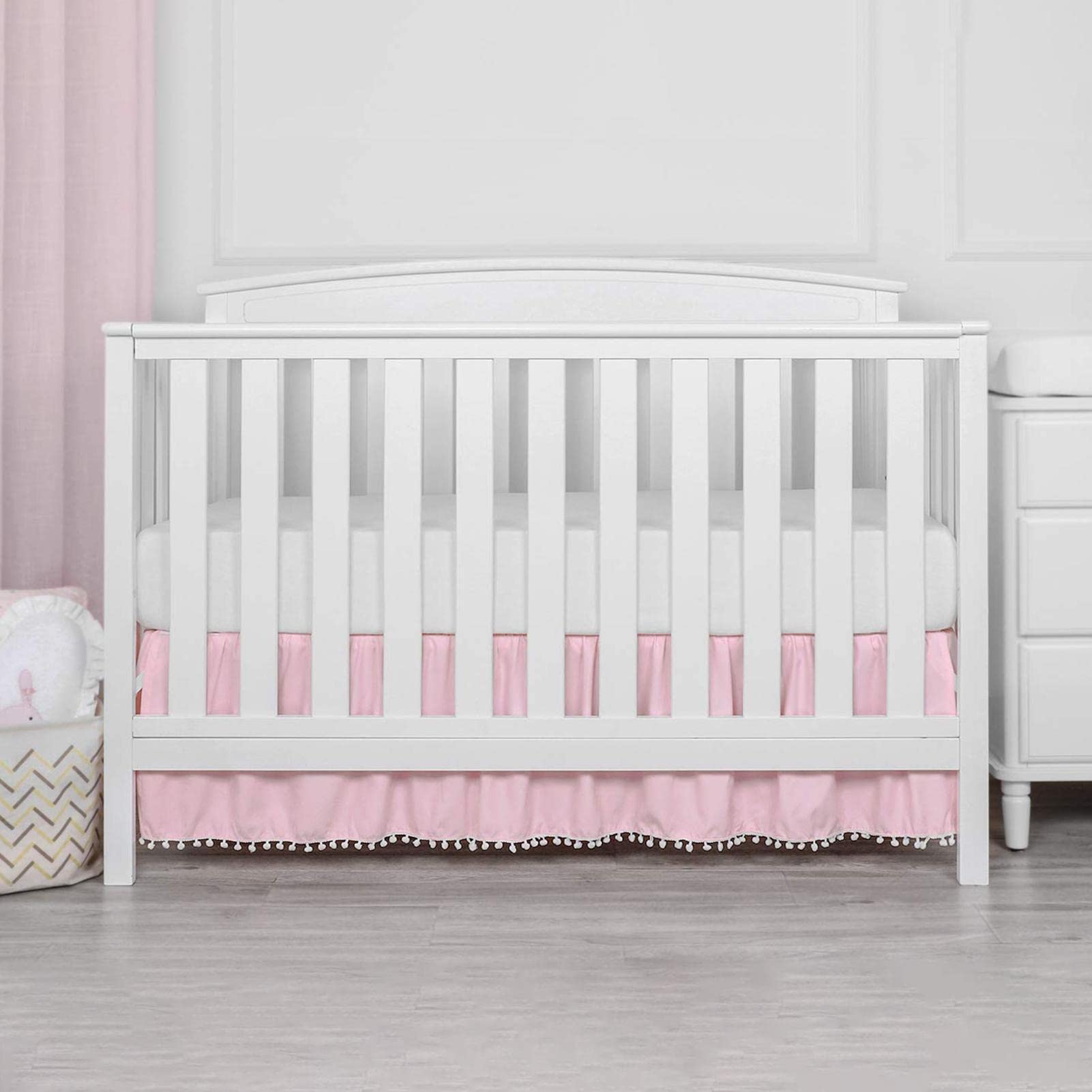 Gonne per Lettino - Gonne per Lettino per Bambini | Gonna arricciata per presepe con Pompon, gonne per Lettino per Bambini in Microfibra per Bambine 28 "X 52"