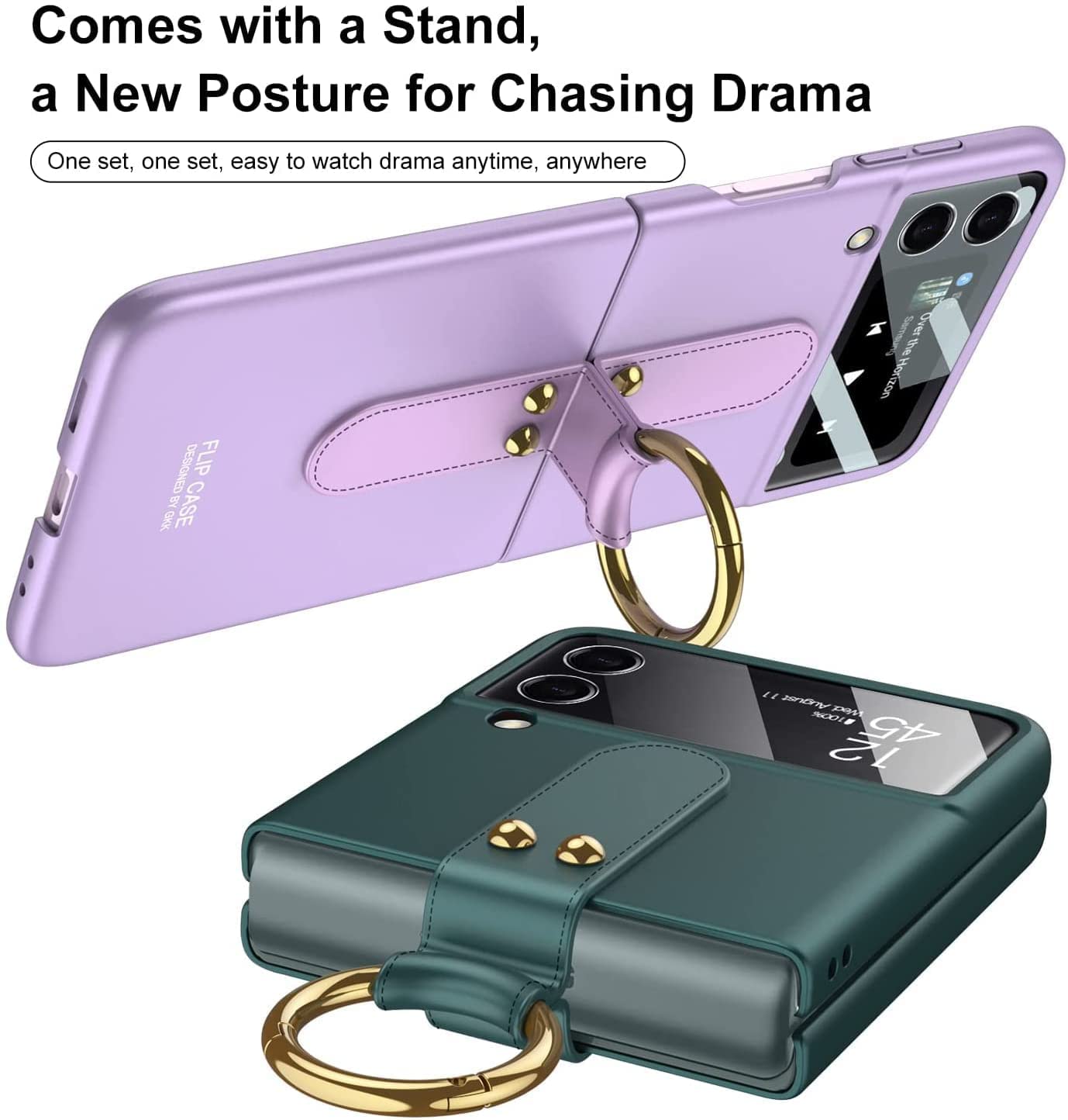 Galaxy Z Flip 3 Case Leather, Z Flip 3 Case with Ring, Thin Fit