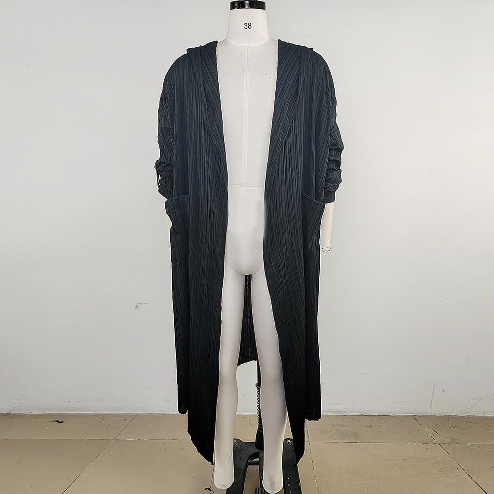 Mantello Lungo Con Cappuccio Nero Stile Gotico E Techwear, Uomo, Con Corda E Tasche