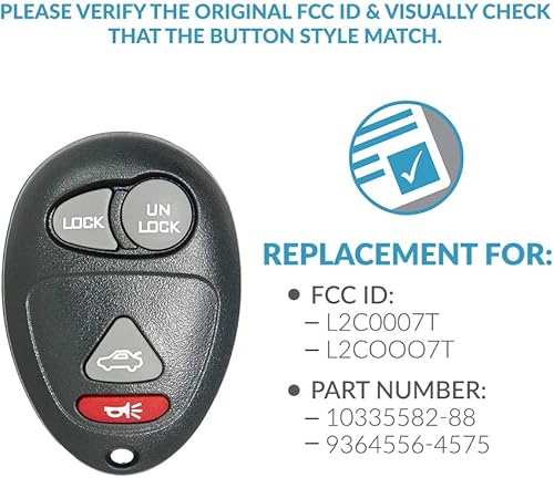 Miniatura 4 de Keyless2Go Repuesto para llavero de automóvil de entrada sin llave para vehículos que utilizan 4 botones L2C0007T 10335582-88, autoprogramación,