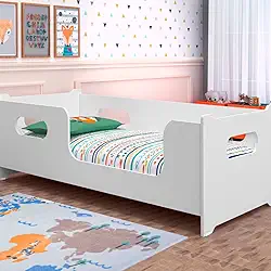 Cama Solteiro MDF Montessoriana Espaçosa Robusta Grade de Proteção Resistente