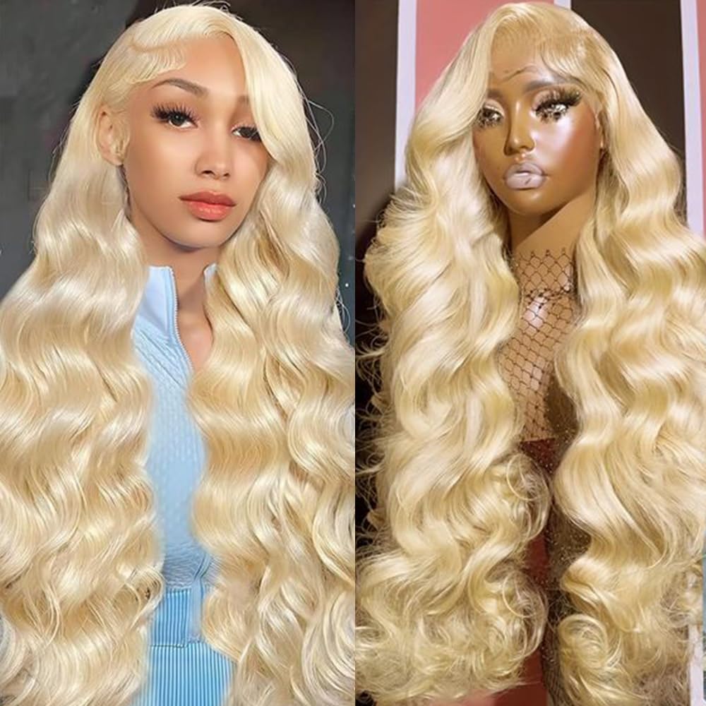PUHPUH Body Wave Blonde Wig 613 Lace Front Wig Human Hair 32 Inch Blonde Lace Front Wigs Human Hair 180% Density HD Transparent Lace Frontal Wigs for