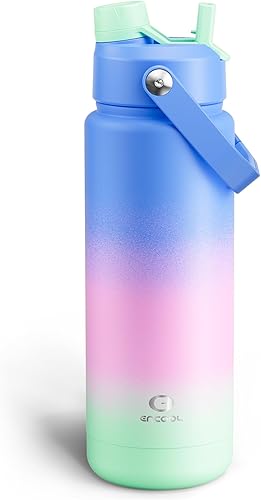 Miniatura 50 de ENCOOL Botella de agua aislada con popote, de acero inoxidable, a prueba de fugas, sin BPA, al vacío de doble pared que se mantiene fría durante 24
