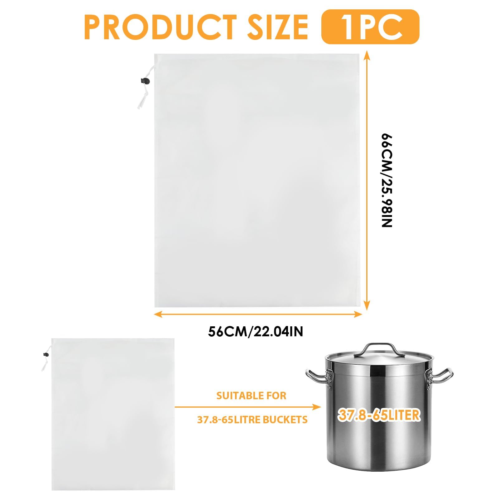 Sac De Filtration Brassage 66x56 Cm - Nylon Fin Réutilisable - Avec Cordon De Serrage - Pour Vin, Bière, Jus, Confitures