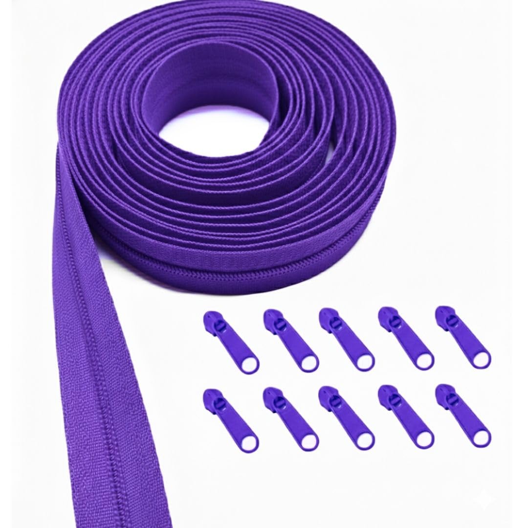 KGS Zipper by The Yard | 3 Yards Continuous Nylon Coil Zipper Roll with 10 Matching Pulls | #3 Bulk Zip Tape for Sewing Bags, Purses, Backpacks, Jackets, DIY Craft and Repair (Purple) — image 1