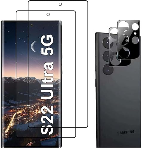 Paquete de 22 Protector de pantalla para Galaxy S22 Ultra incluye 2 protectores de pantalla de vidrio templado 2 protectores de lente de cámara de