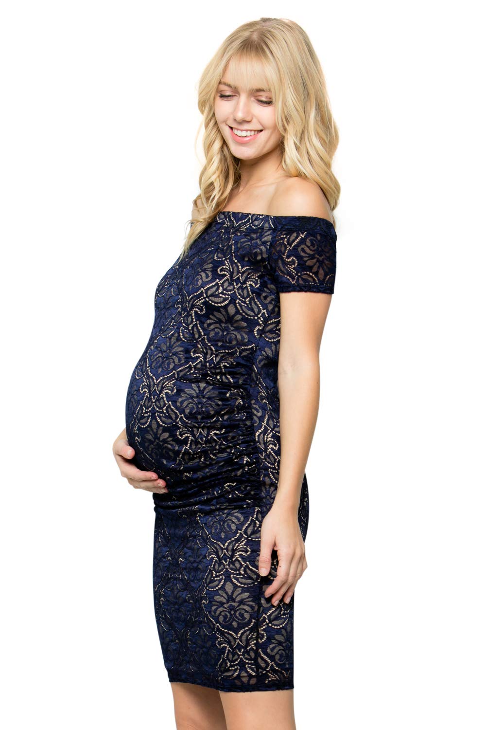 My Bump Maternity Lace Dress - Premium Stretch Lace Off Shoulder Baby Shower Photography