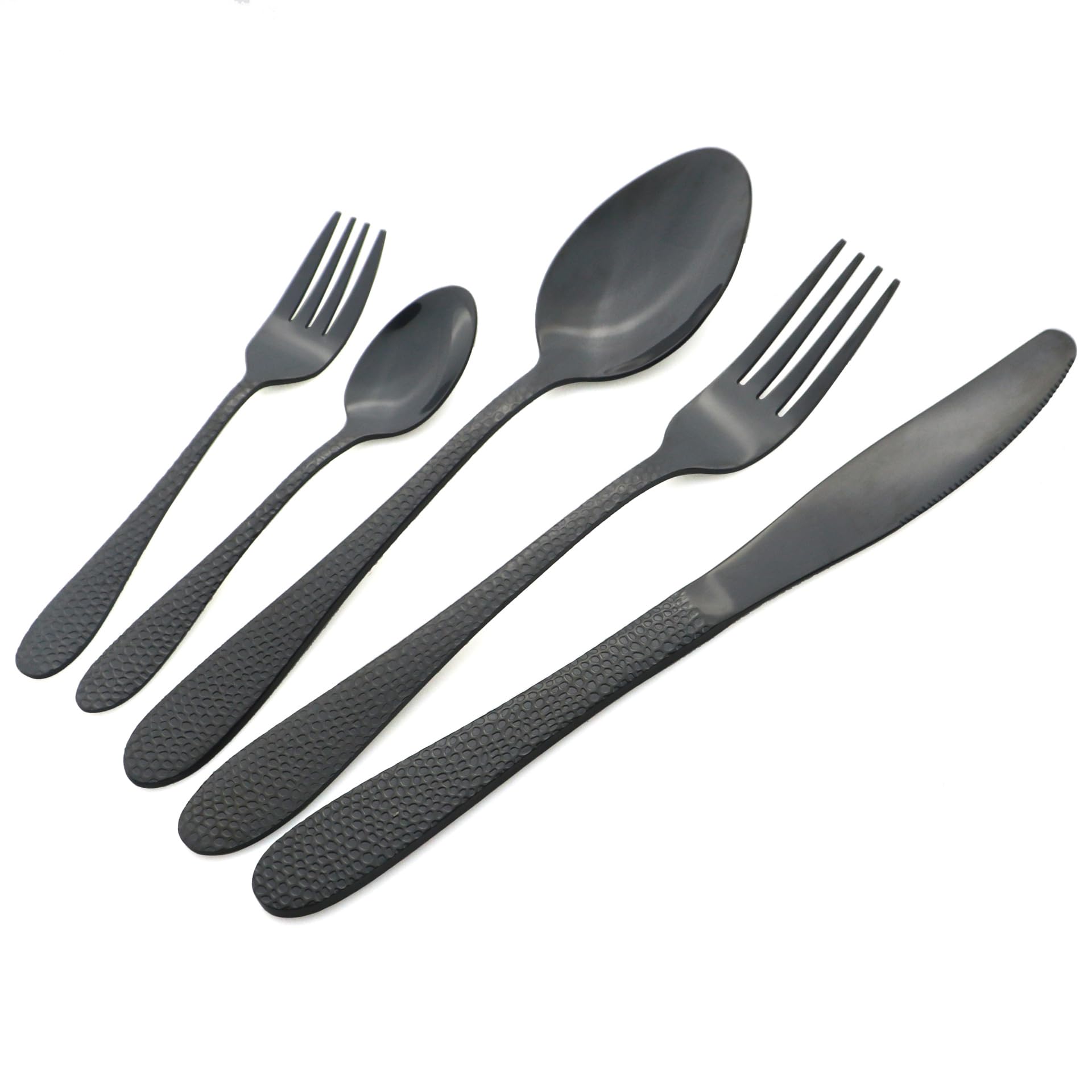 OLSKFUH Cutlery Flatware Cutlery Set, 5/20/30/40/50/60Pcs Blue Stainless Steel Water Ripple Snakeskin Handle Tableware Creative Tableware Tea Spoon Cake Fork,Black-4Set