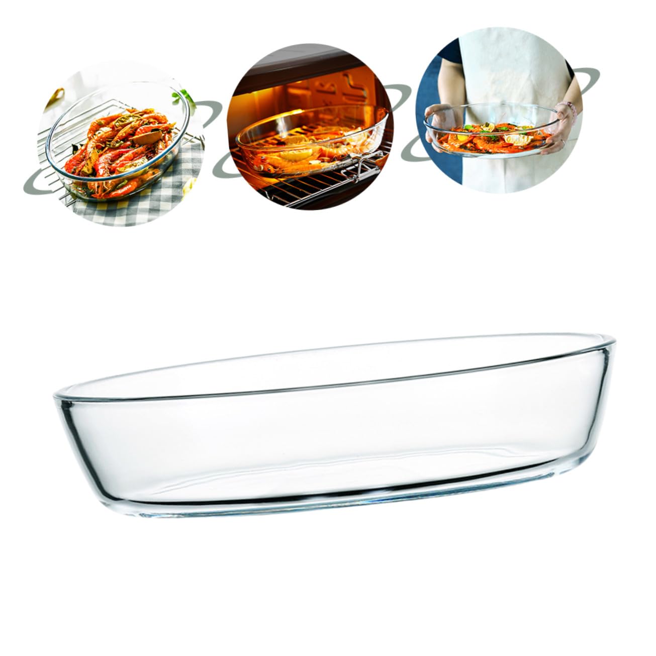 Hohopeti Ovales Glas backblech Hitzebeständig Mikrowellengeeignet Spülmaschinenfest Küchenhelfer für Auflauf Salat Obst Transparent und Glatt