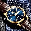 OLEVS Men Watch Brown Leather Strap Large Blue Face Analog Quartz Classic Dress Date Luminous Waterproof Gents Wrist Watch #2