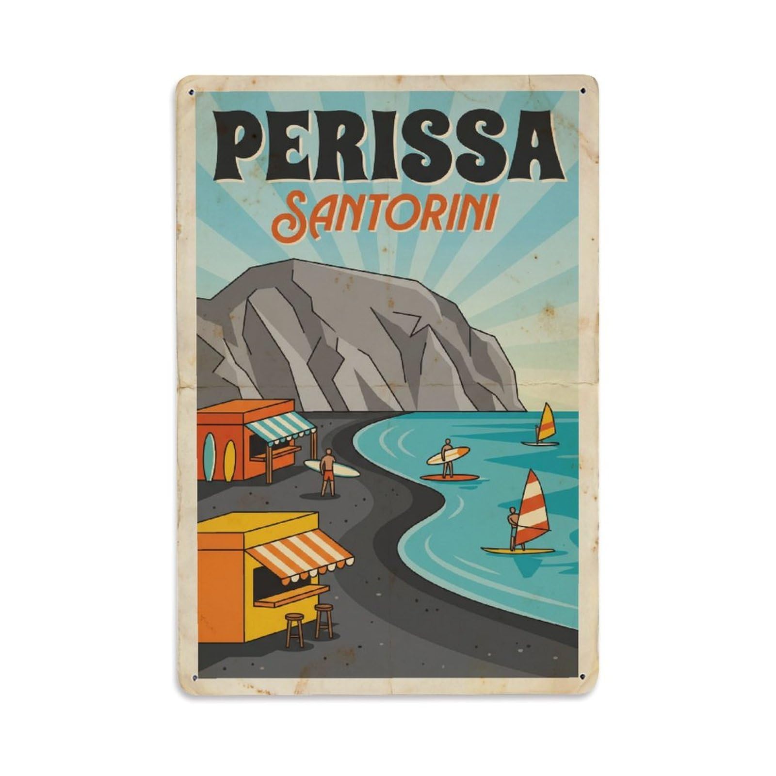 Este 8X12inch Style Vintage Travel Perissa Santorini Beach Metal Tin Sign