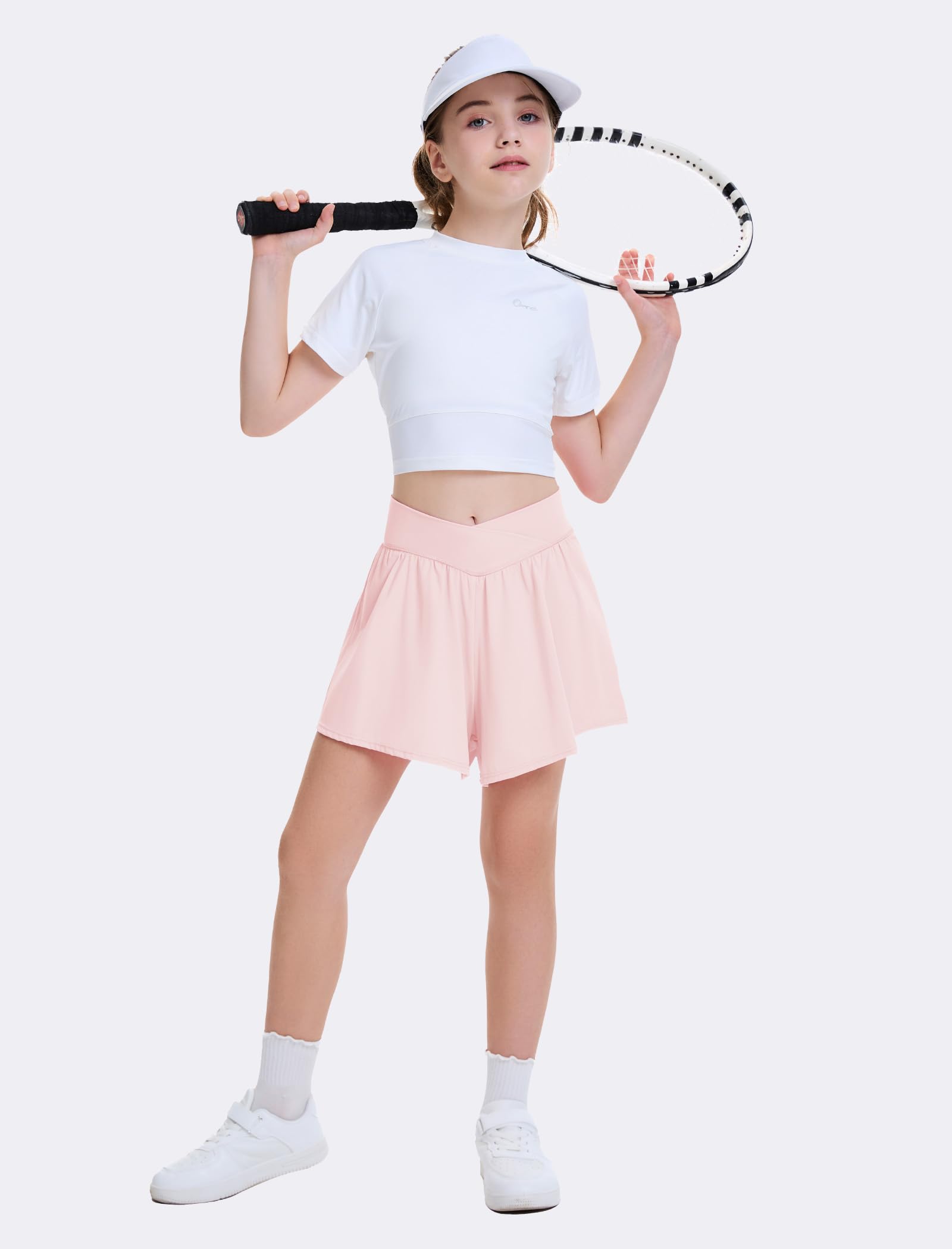 FireSwan Pantalones cortos de mariposa para niñas, pantalones cortos atléticos cruzados con bolsillos, 2 en 1, pantalones cortos para correr, para adolescentes, niñas y jóvenes