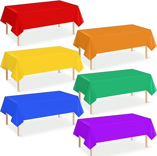 Paquete de 6 manteles con temática de arco iris de 6 colores, manteles de plástico desechables coloridos rectangulares para fiestas, bodas,