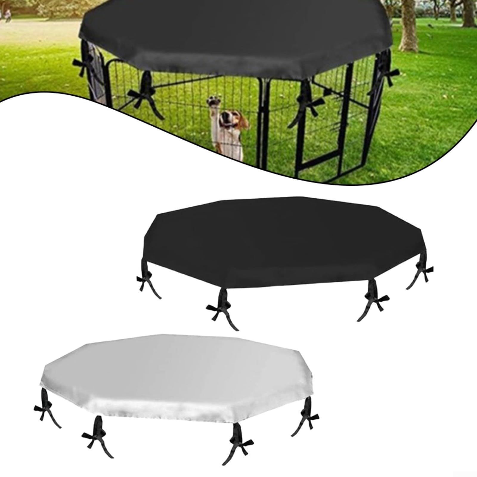 Laufgitterabdeckung für Haustiere mit 8 Paneelen, Oxford-Gewebe, wasserdicht, Überdachung, Unterschlupf, für drinnen und draußen, Sonnenschutz für Hunde, Kaninchen, Kleintiere, Schwarz, Silber, 65 cm