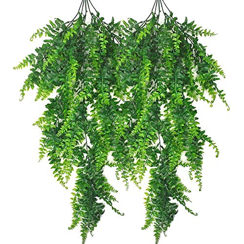 Zwyoqi Artificial Plants Vines Ferns Fake Hanging Plant Faux Hanging Boston Fern Vine Plastic Greenery For Wall Indoor Outdoor Hanging Baskets Wedding Garland Décor (Boston Fern/2Pcs) #TOP23