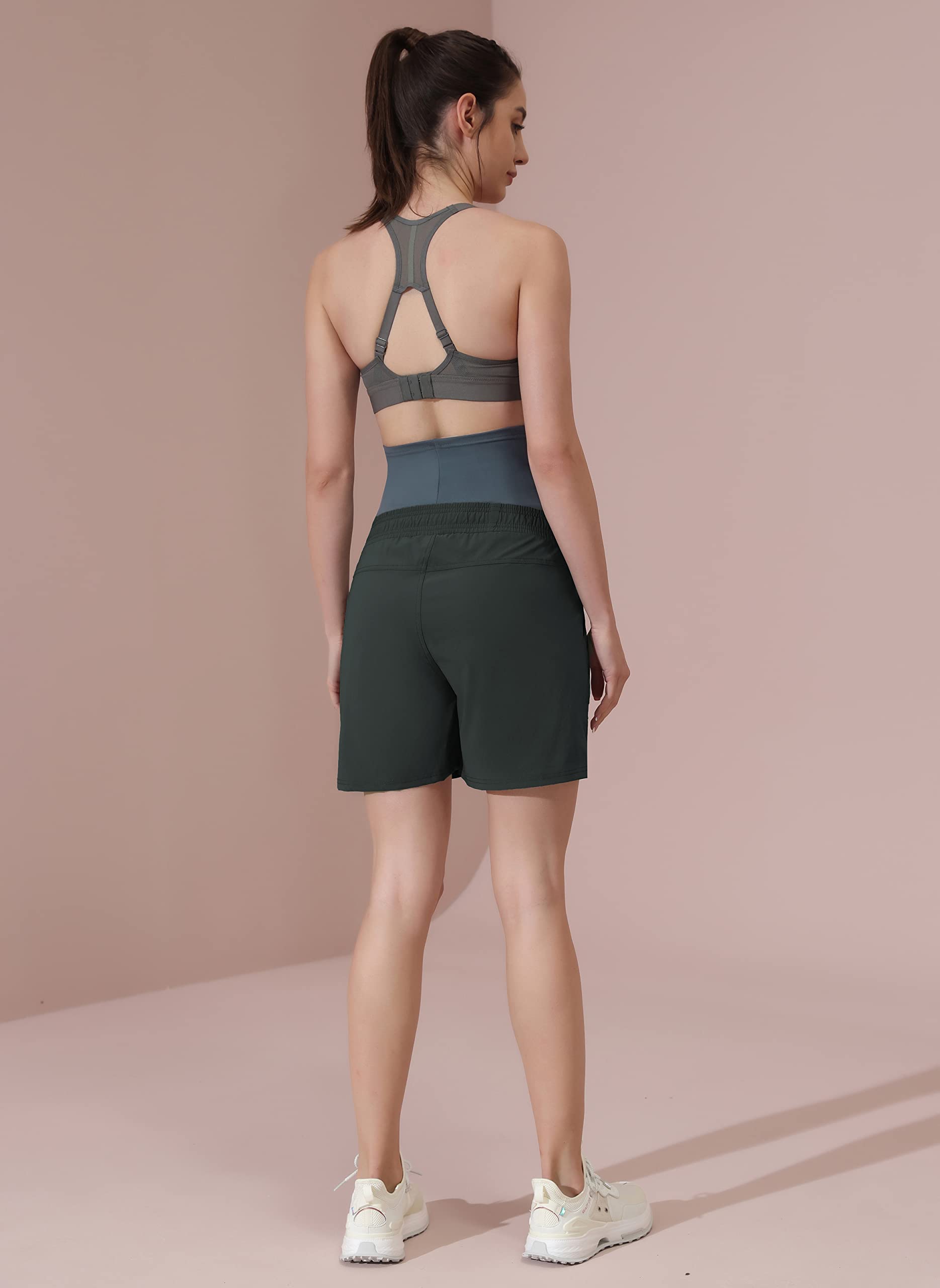 Maacie Pantalones cortos deportivos de maternidad de las mujeres de secado rápido transpirable de cintura alta pantalones cortos deportivos