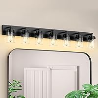 IZORRO 7-Light 51 Inch Matte Black Bathroom Vanity Light Fixture Over Mirror, Clear Glass Shade, Modern Farmhouse Vanity Lighting