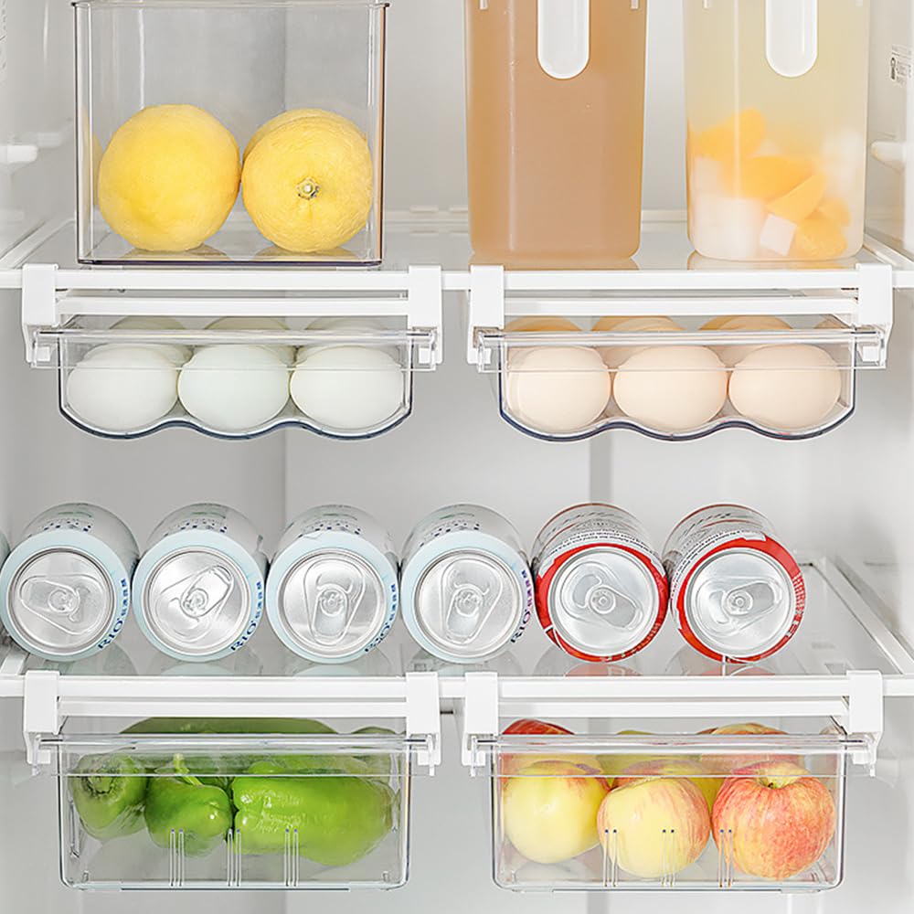 Kühlschrank Organizer, Ausziehbare Kühlschrank Schublade Organizer, Kühlschrank Aufbewahrungsbox, Kühlschrankbox Organizer Schublade, Klarer Behälter Lebensmittel Getränke Eier Obst