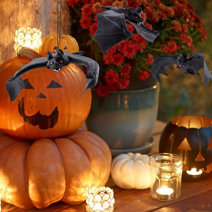 Wishstar Déco Halloween, Halloween Decoration Effrayante, 12 Pcs Chauve Souris Caoutchouc En Réaliste Halloween Décoration Pour Décoration De Fête D'halloween Cadeaux D'halloween Pour Enfants