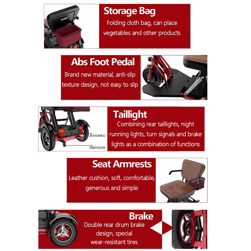 Patinete de movilidad – Plegable de 3 ruedas ligero con asiento cómodo y bolsa de almacenamiento – Portátil y estable para usuarios mayores y discapacitados