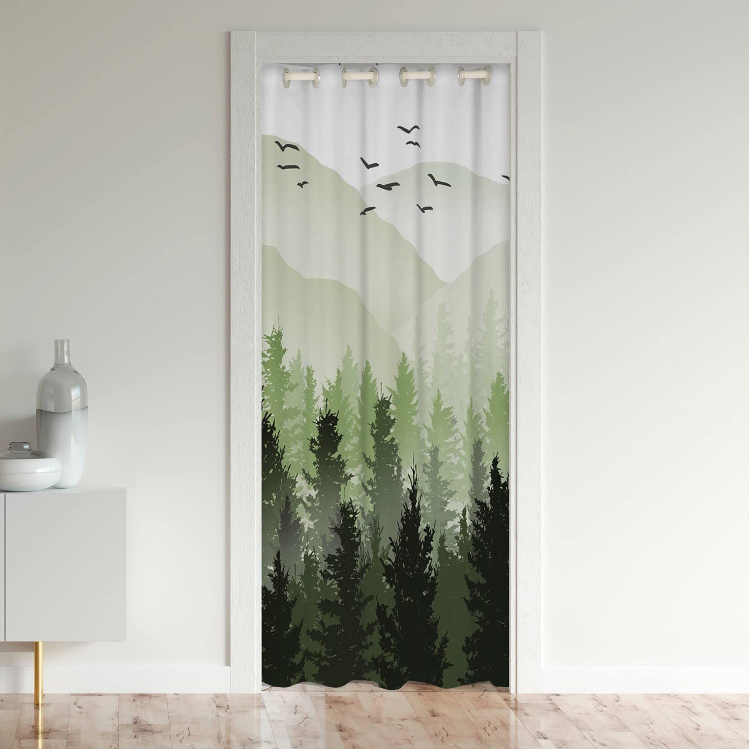 Mountain Door Curtain for Doorway Privacy Wild Nature Tree Closet Door Cover Curtain for Bedroom Living Room Green Natural Insulated Thermal Curtain Room Divider Curtain Cover 86x203cm 1 Panel