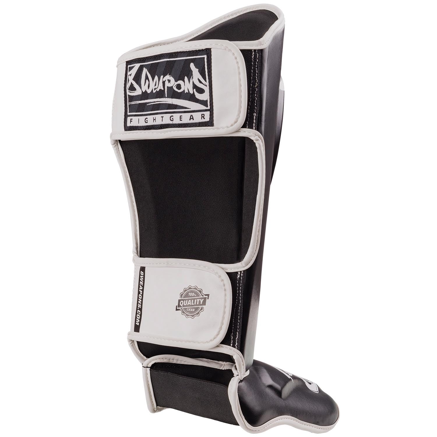 8 WEAPONS Schienbeinschoner Unlimited 2.0, Schwarz-weiß, Training & Wettkampf, Hochwertiges Kunstleder und perfekte Dämpfung, Muay Thai, K1, MMA, Karate & Kickboxen