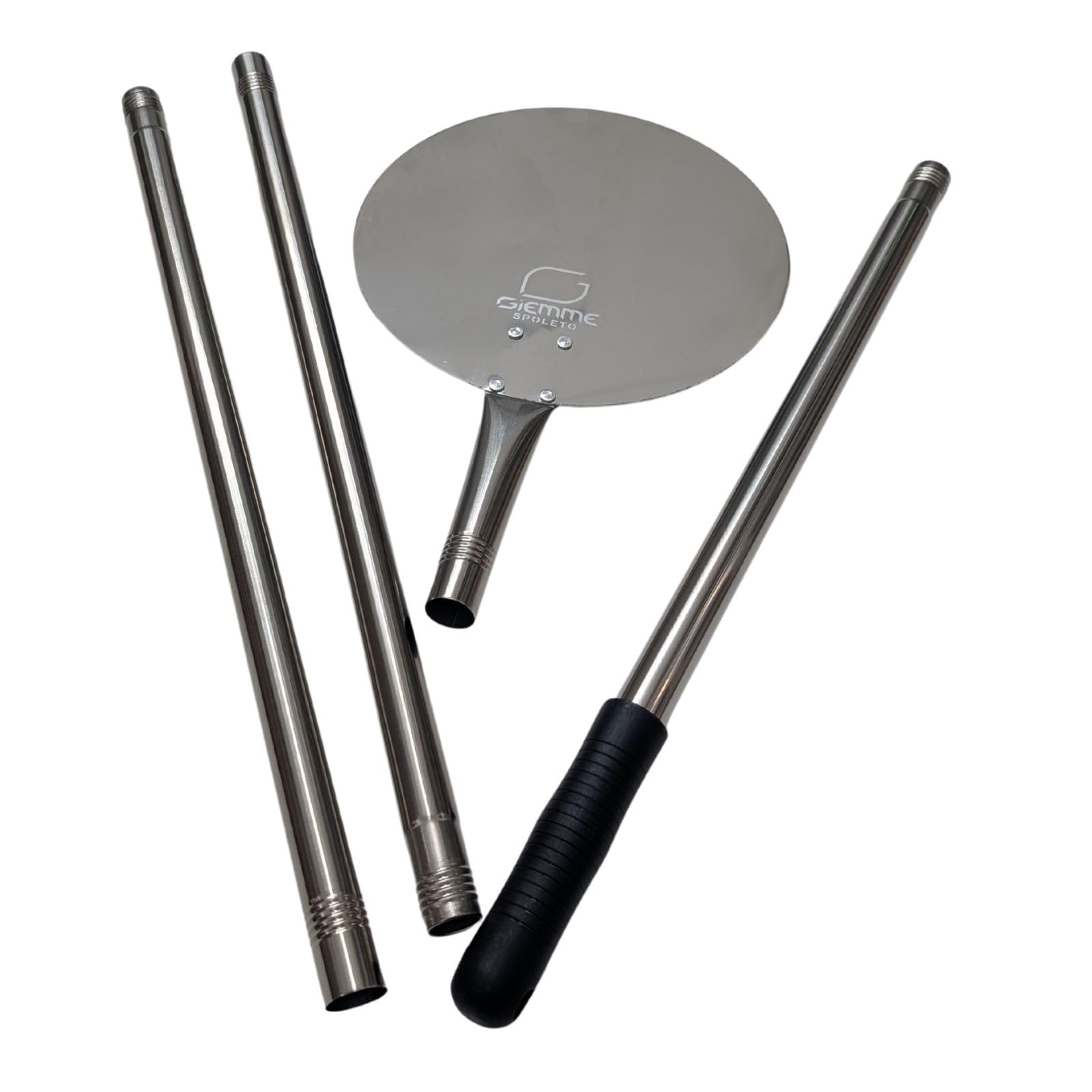 Giemme - Set 4 Pale per Pizza Professionali con Manico Smontabile - Lunghezza Regolabile - Per Pizze fino a Ø 33 cm - Pale da Forno Allungabili in Acciaio