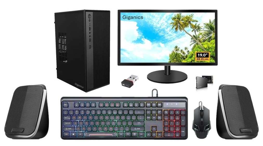 All-in-One Desktop Computer Set, i5 4th Gen, 8GB RAM, 256GB SSD, 19" HD LED Monitor, RGB Keyboard & Mouse, WiFi, Windows 11 Pro, MS Office, Speaker (8-256GB)