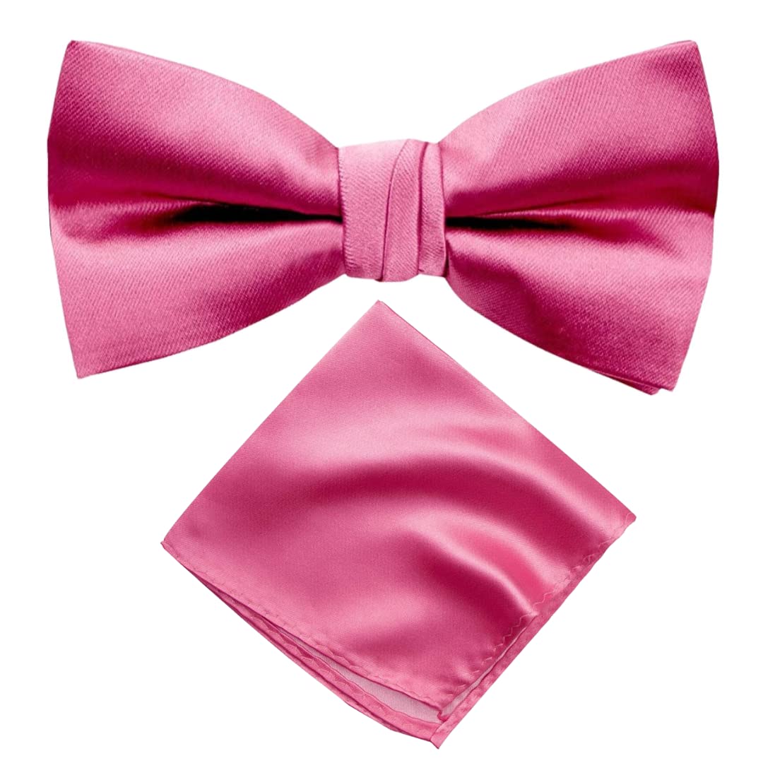 Premium Pre-Tied Satin Bow Tie and Pocket Square for Men | Handcrafted Bow Tie & Wedding Handkerchief for Suits, Blazers & Tuxedo for Formal Events & Weddings (Dark Pink)-image-9