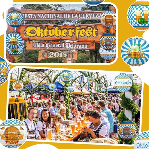 Image of Panelee 12 Pcs Oktoberfest Paper Lanterns Oktoberfest Party Decorations 8 Inch Beer Hanging Round Paper Lanterns for Indoor Outdoor Party Decorations Supplies