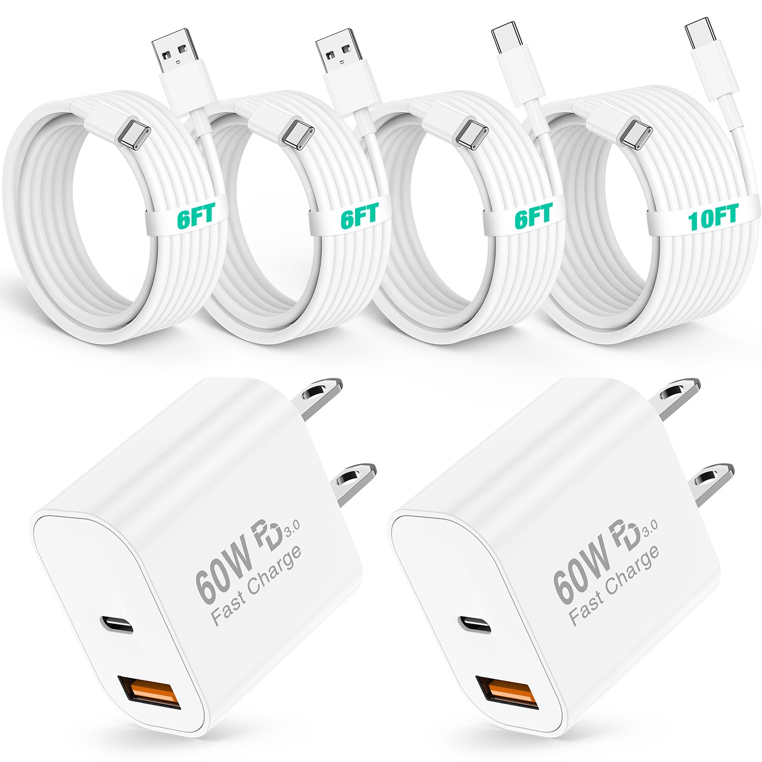 60W USB C Fast Charger for iPhone 17 16 15 Pro Max Charger 2-Pack PD 3 0 Dual