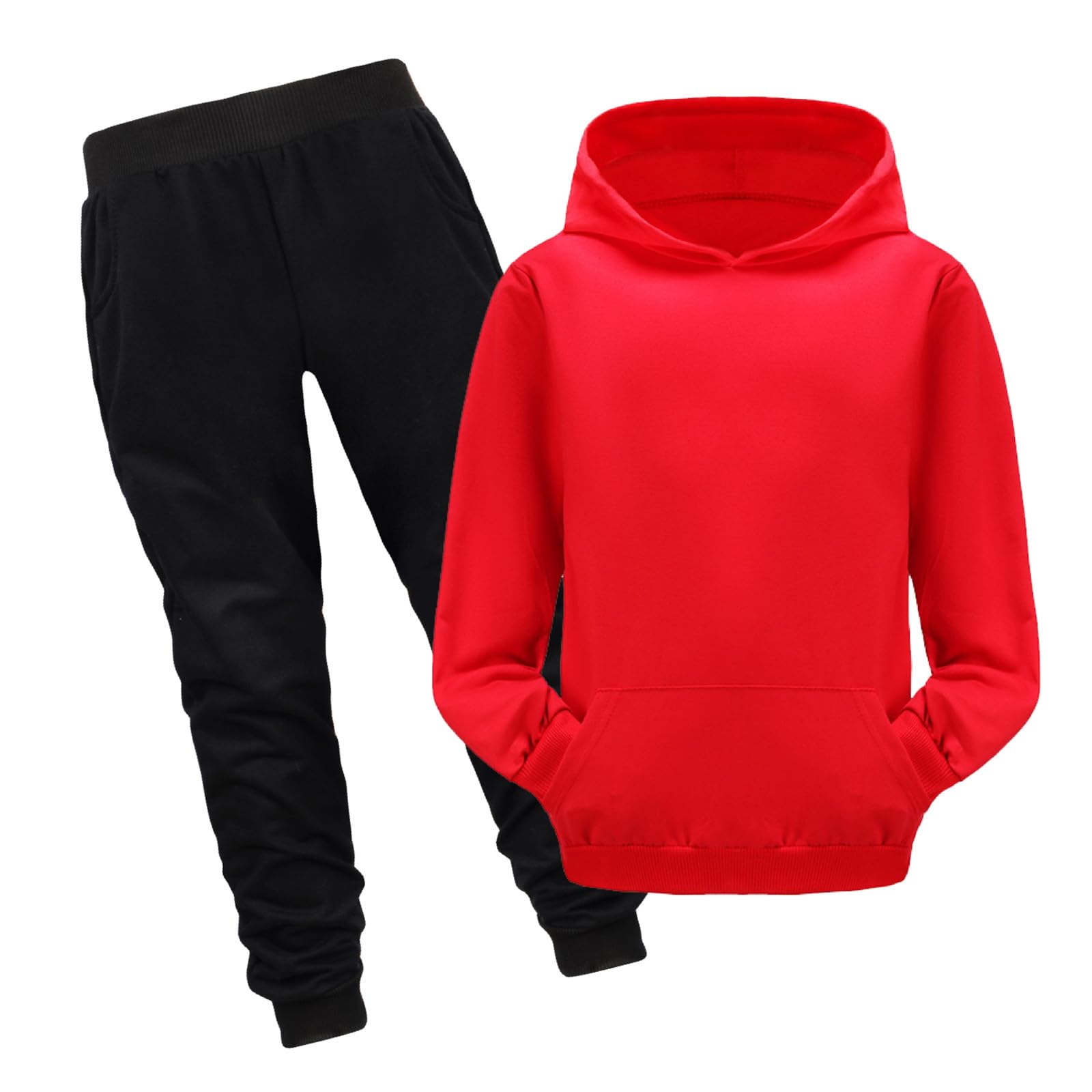 Generico Tuta Bambini Pantaloni Felpa con Cappuccio in Tinta Unita a Maniche Lunghe per Bambini di Taglia Media e Grande Autunno Inverno Bambino Elegante Set Sportiva Felpata Jogging Abbigliamento