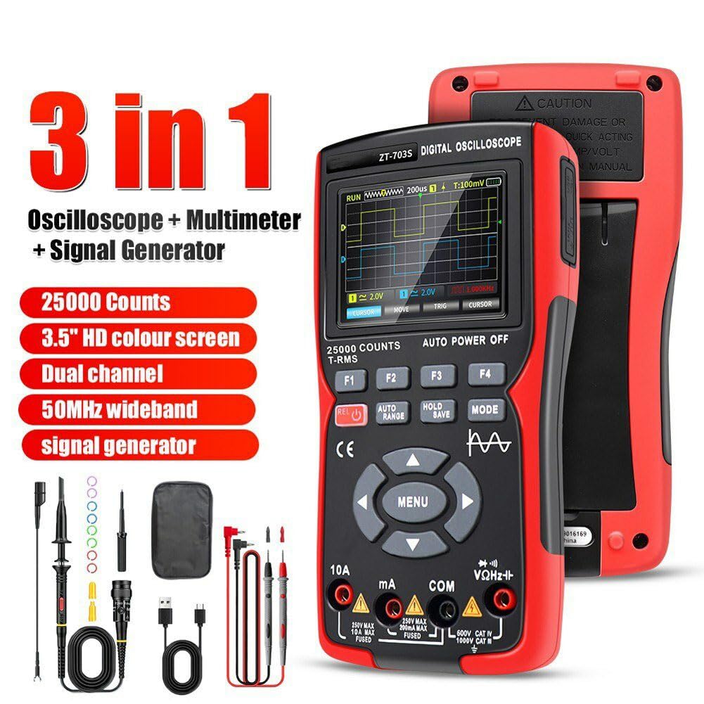 Xiangtat 3 in 1 Handheld Oscilloscope Automotive Dual Channel 50MHz with Digital Multimeter and Signal Generator