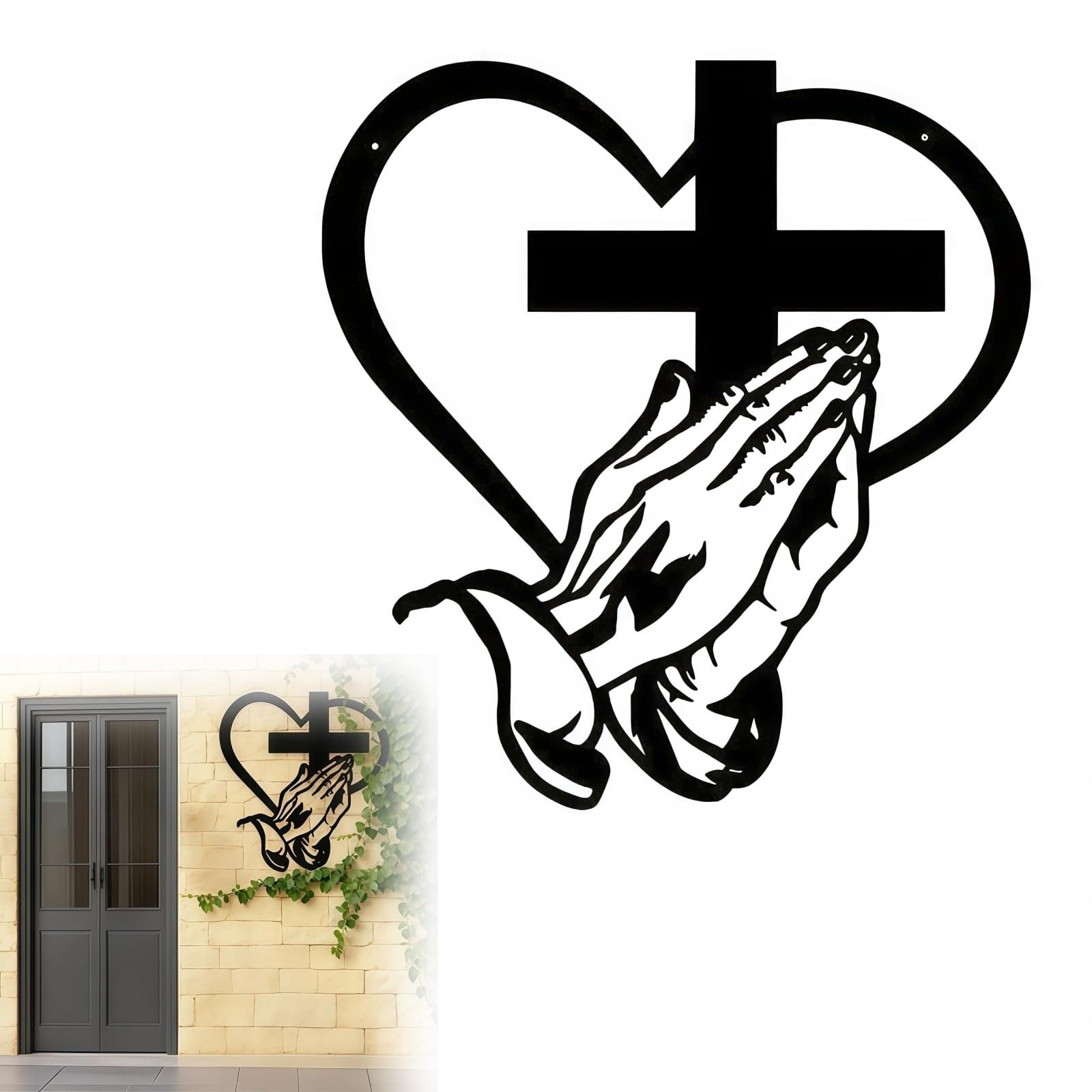 KAHDGSS Carbon Steel Crosses Wall Art Decors with Heart and Praying Hand Plaques for Home Religious Ornament Spiritual Wall Decoration