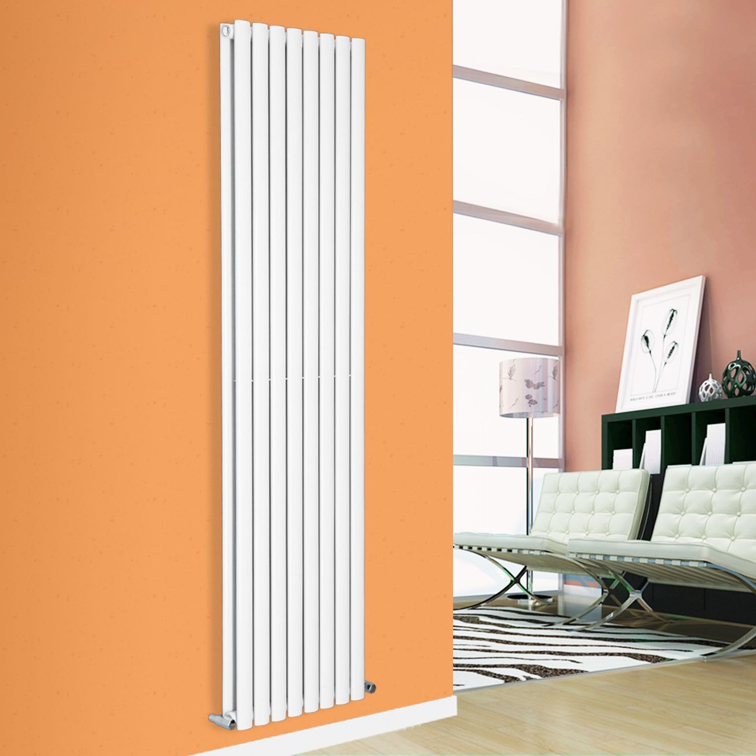 Horizontal Vertical Designer Radiator Oval Column White Anthracite Tall Upright Rads (Double - 1600 x 480mm, White)