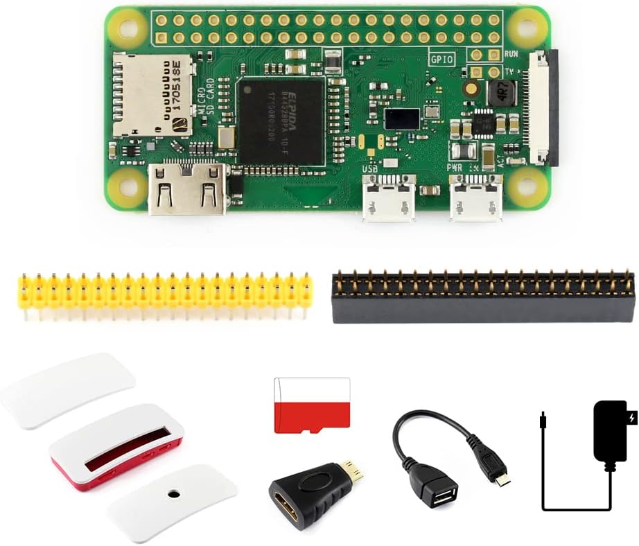 Waveshare Development Kit Type B Compatible with Raspberry Pi Zero W (Built-in WiFi) Bundle with Micro TF Card Power Adapter Official Case and Other Basic Components (8 Items)