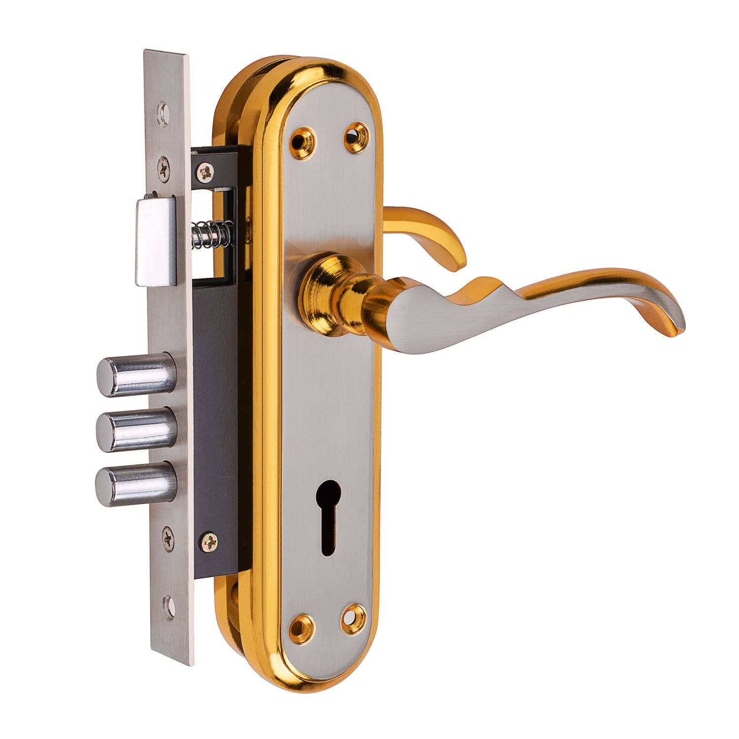 AXION 7 inches Mortice Door Handle Lock Set A107 KY Silver Gold