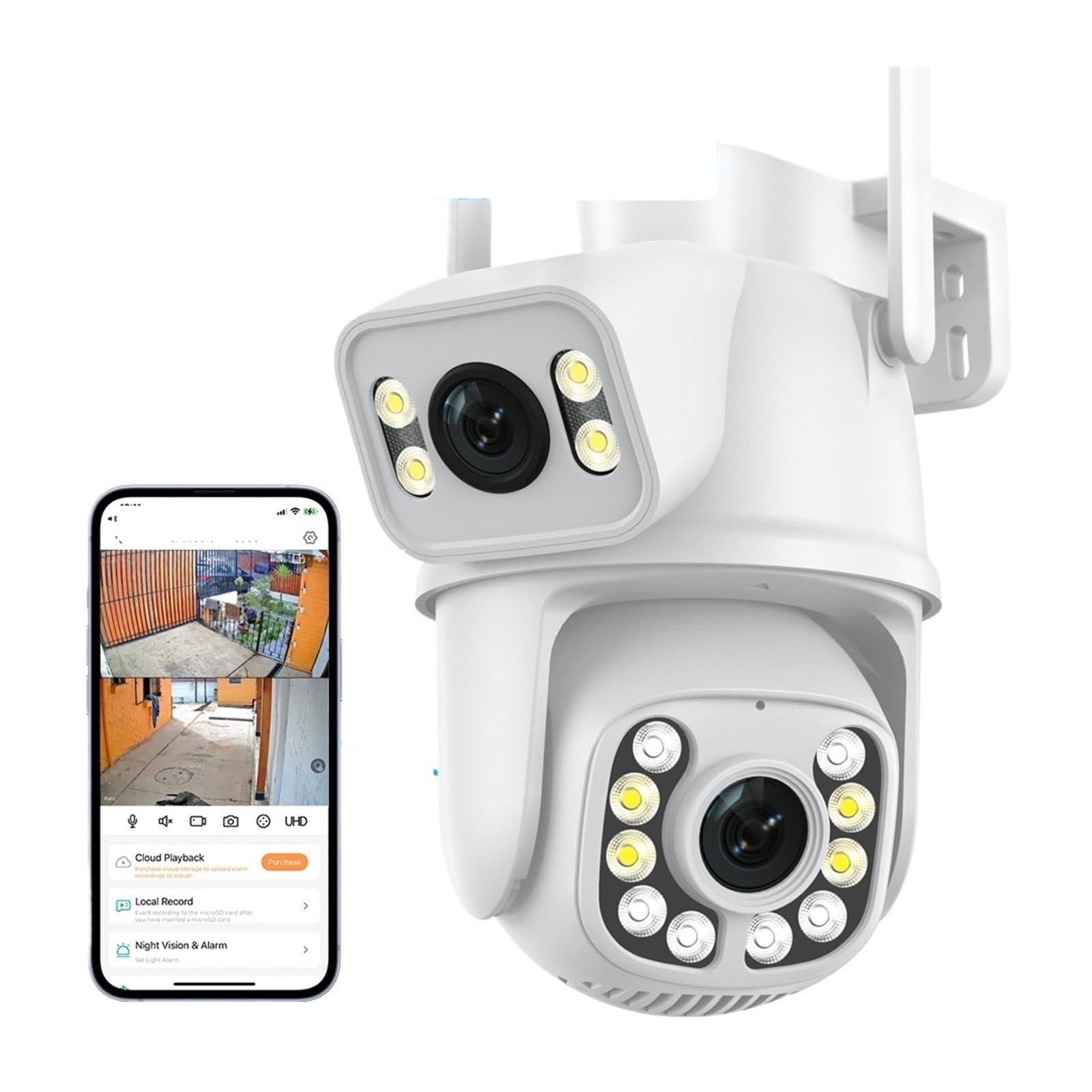 Kamera bezpieczeństwa zewnętrzna, Kamera IP PTZ 8MP 4K z dwoma obiektywami i podwójnym ekranem 4MP AI Detekcja człowieka Automatyczne śledzenie Bezprzewodowa kamera do monitoringu zewnętrznego Kamera