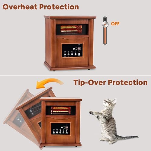 Miniatura 2 de LifePlus Calentadores eléctricos infrarrojos para uso en habitaciones interiores, calentador de espacio de caja de 1500 W con marco de madera,