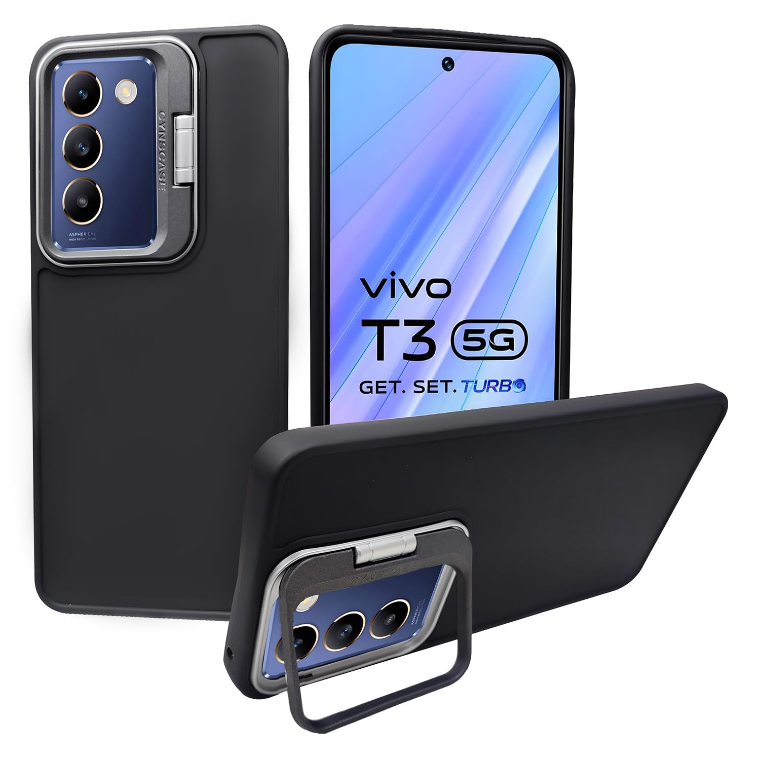 A rtistque Silicone Back Cover Case for Vivo T3 5G / Y200e 5G with Camera Stand | Shockproof TPU | Stylish Protective Design | Slim Fit | Ultra Matte |Vivo T3 5G / Y200e 5G Back Cover - Black (B0D44NLMTZ) Amazon Price History, Amazon Price Tracker