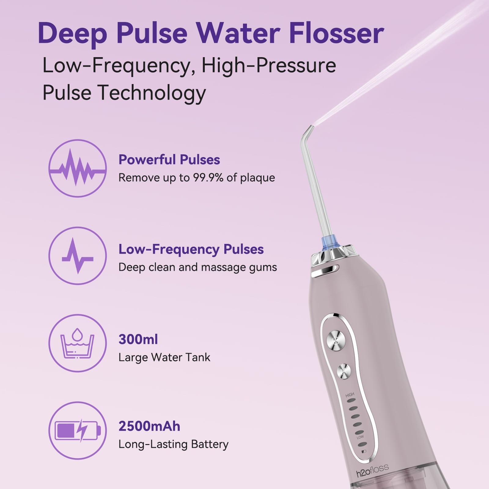 H2ofloss Spazzolino elettrico e idropulsore Combo - Irrigatore orale portatile senza fili e spazzolino sonico 2 in 1, 5 modalità, IPX7 impermeabile per apparecchi ortodontici e cura delle gengive
