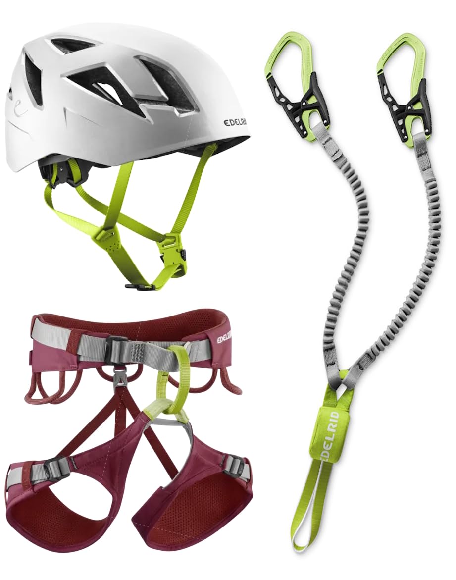 Generisch Klettersteigset Edelrid Cable Kit 6.0 + Gurt Jayne + Kletter-Helm Zodiac Snow - Größe L (Taille 78-98cm Bein 55-65cm)